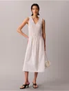 Calvin Klein Women's Cotton Poplin Midi Dress In Dusty Sailor Blue Accent Stripe