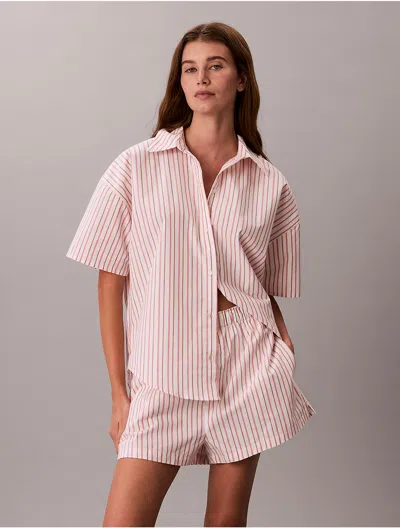 Calvin Klein Women's Cotton Poplin Relaxed Short Sleeve Shirt In Pink