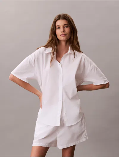 Calvin Klein Women's Cotton Poplin Relaxed Short Sleeve Shirt In White