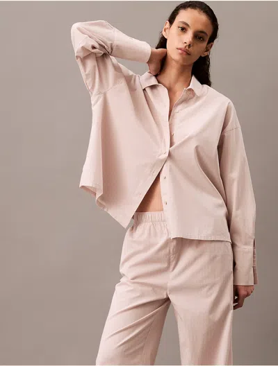 Calvin Klein Women's Cotton Poplin Relaxed Sleep Button-down Shirt In Morn