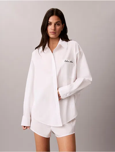 Calvin Klein Women's Cotton Poplin Script Sleep Shirt In Classic White