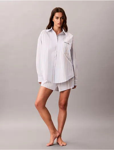 Calvin Klein Women's Cotton Poplin Script Sleep Shirt In Crest Stripe + Ice Castle