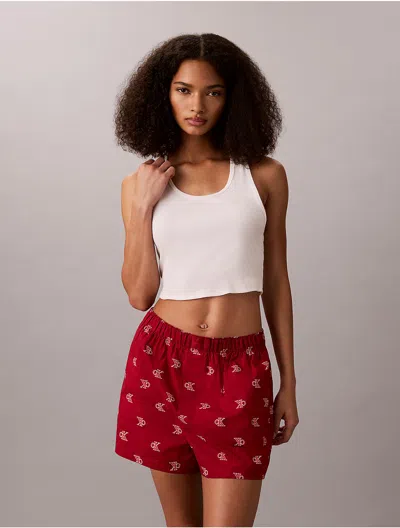 Calvin Klein Women's Cotton Poplin Sleep Shorts In Red