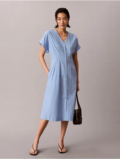 Calvin Klein Women's Cotton Poplin Stripe Midi Dress In Blue