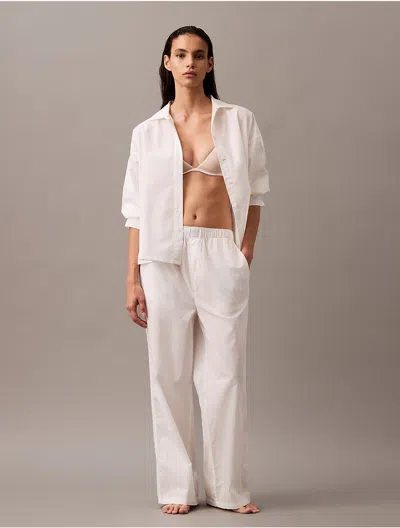 Calvin Klein Women's Cotton Poplin Wide Leg Pants In Classic White
