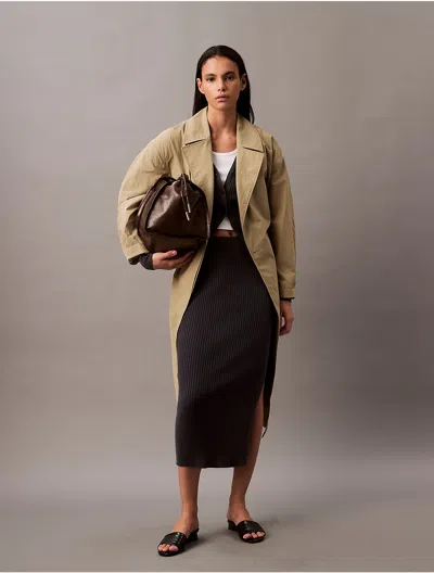 Calvin Klein Women's Smooth Cotton Rib Midi Skirt In Ebony