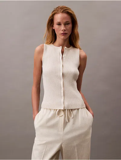 Calvin Klein Women's Smooth Cotton Rib Sweater Tank In Chalk Heather