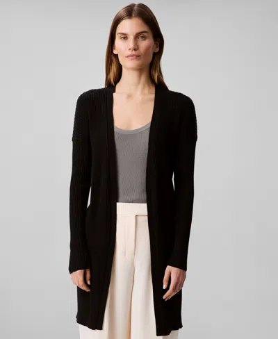 Calvin Klein Women's Cotton Ribbed Open-front Duster Cardigan In Black
