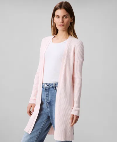 Calvin Klein Women's Cotton Ribbed Open-front Duster Cardigan In Pearl
