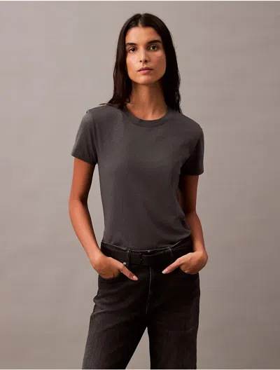 Calvin Klein Women's Cotton Silk Tee In Dark Slate Grey