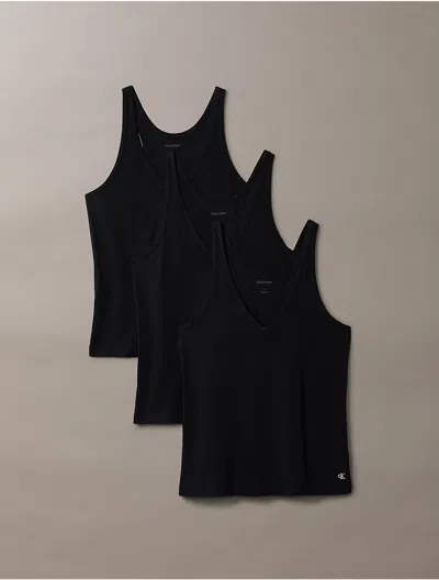 Calvin Klein Women's Cotton Stretch Blend 3-pack V-neck Tank Top In Black