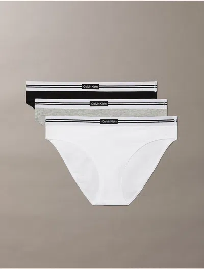 Calvin Klein Women's Cotton Stretch Jacquard Logo Patch 3-pack Bikini In Multi