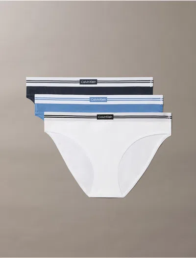 Calvin Klein Women's Cotton Stretch Jacquard Logo Patch 3-pack Bikini In Multi
