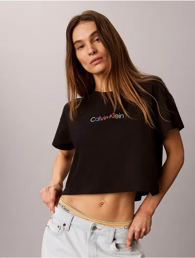 Calvin Klein Women's Cotton Stretch Lounge Pride Boxy Crop Tee In Multi