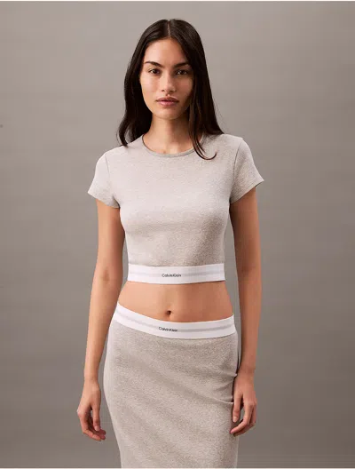 Calvin Klein Women's Cotton Stretch Rib Cropped Tee In Gray