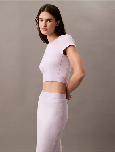 Calvin Klein Women's Cotton Stretch Rib Cropped Tee In Purple