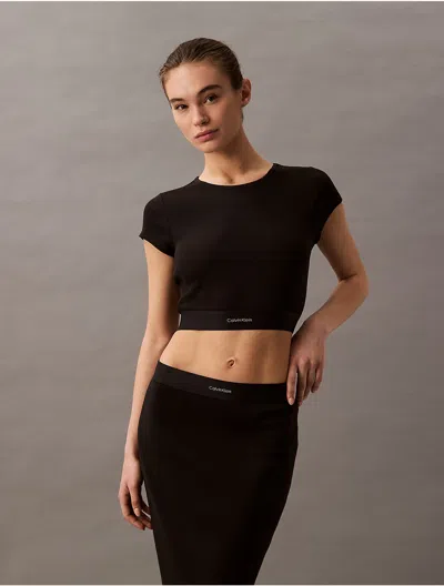 Calvin Klein Women's Cotton Stretch Rib Cropped Tee In Black