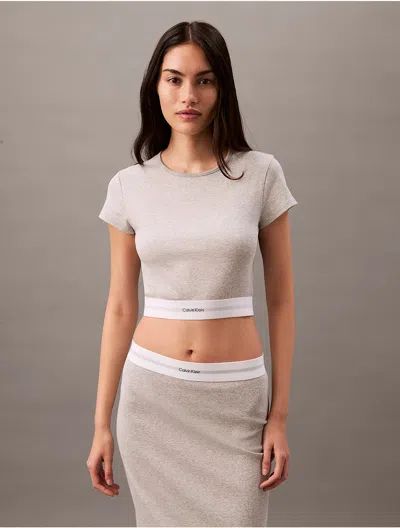 Calvin Klein Women's Cotton Stretch Rib Cropped Tee In Grey Heather