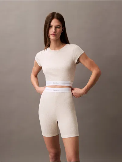 Calvin Klein Women's Cotton Stretch Rib Cropped Tee In Oatmeal Heather