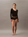 Calvin Klein Women's Cotton Stretch Rib Henley T-shirt In Black
