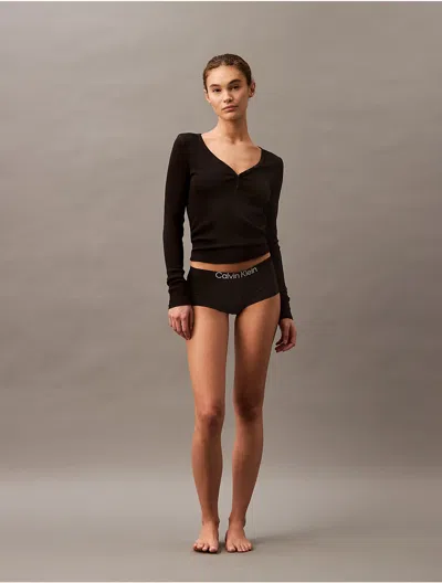 Calvin Klein Women's Cotton Stretch Rib Henley T-shirt In Black