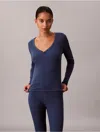 Calvin Klein Women's Cotton Stretch Rib Henley T-shirt In Blue