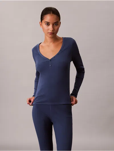 Calvin Klein Women's Cotton Stretch Rib Henley T-shirt In Blue