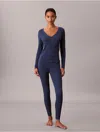 Calvin Klein Women's Cotton Stretch Rib Henley T-shirt In Blue