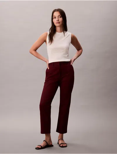Calvin Klein Women's Cotton Stretch Straight Fit Chino Pants In Burgundy