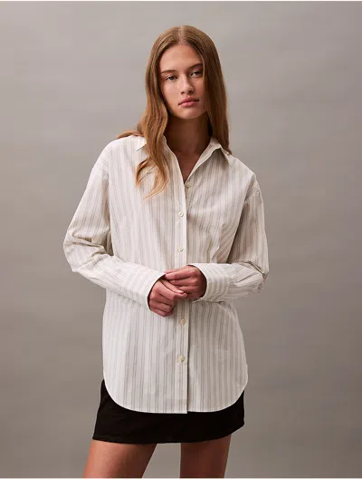 Calvin Klein Women's Cotton Stretch Stripe Relaxed Button-down Shirt