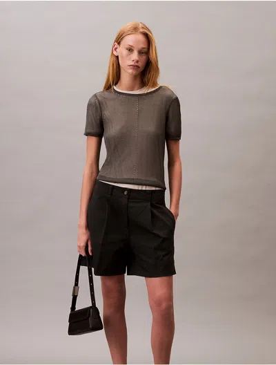 Calvin Klein Women's Cotton Stretch Twill Pleated Bermuda Shorts In Gray