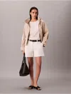 Calvin Klein Women's Cotton Stretch Twill Pleated Bermuda Shorts In Neutral