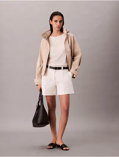 Calvin Klein Women's Cotton Stretch Twill Pleated Bermuda Shorts In Neutral