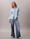 Calvin Klein Women's Cotton Stripe Relaxed Button-down Shirt In Blue