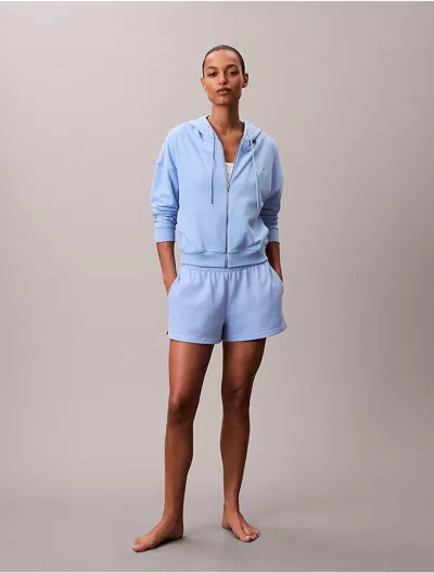 Calvin Klein Women's Cotton Terry Blend Zip Sleep Hoodie In Blue