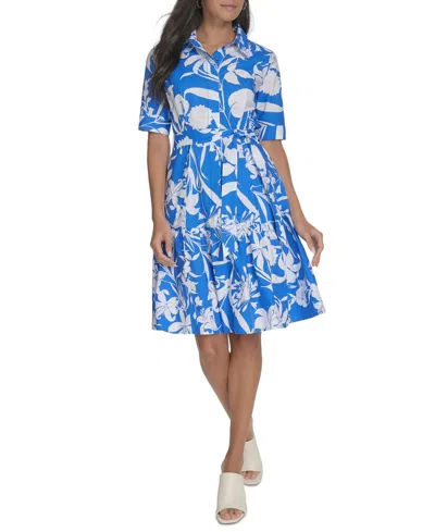 Calvin Klein Women's Cotton Tie-waist Button-front Dress In Capri White