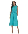 Calvin Klein Women's Cotton Tie-waist Sleeveless Dress In Blue