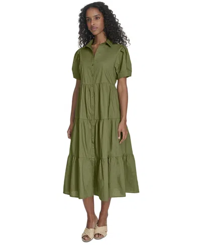 Calvin Klein Women's Cotton Tiered Midi Shirtdress
