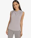 Calvin Klein Petite Draped-neck Sleeveless Top In Heather Grey