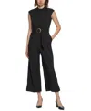 Calvin Klein Belted Scuba Crepe Jumpsuit In Black