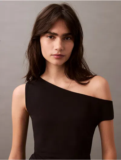 Calvin Klein Women's Crepe Jersey Asymmetric T-shirt In Black Beauty