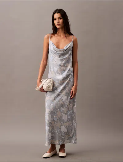 Calvin Klein Women's Crepe Printed Slip Dress In Tofu