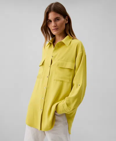 Calvin Klein Women's Crepe Relaxed Button-front Shirt In Warm Olive