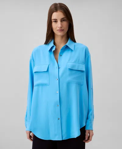 Calvin Klein Women's Crepe Relaxed Button-front Shirt In Ethereal Blue