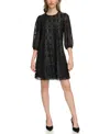 Calvin Klein Dress Women's Black Glitter Chiffon Puff Sleeve A-line Buu994 In Black