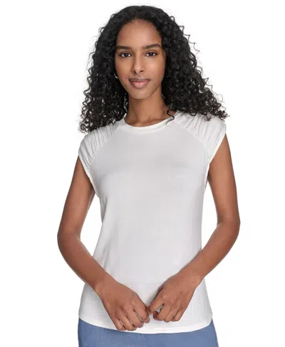 Calvin Klein Women's Crewneck Ruched-sleeve Top In White