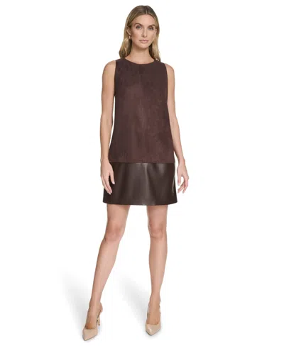 Calvin Klein Women's Crewneck Short Shift Dress In Brown