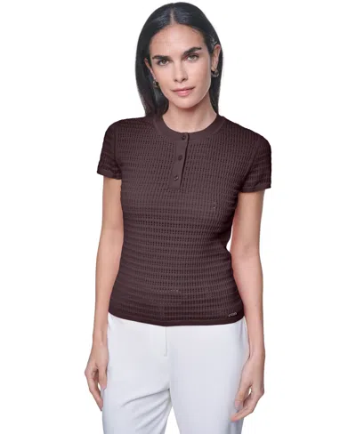 Calvin Klein Women's Crewneck Short-sleeve Sweater In Burgundy