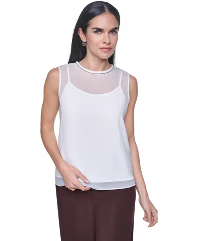 Calvin Klein Women's Crewneck Sleeveless Blouse With Slip In White
