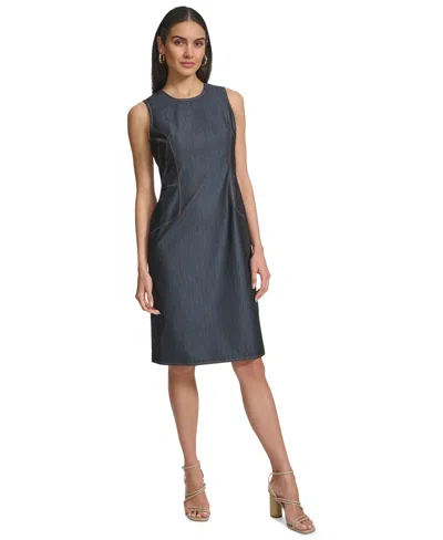 Calvin Klein Women's Crewneck Sleeveless Denim Sheath Dress In Blue |  ModeSens